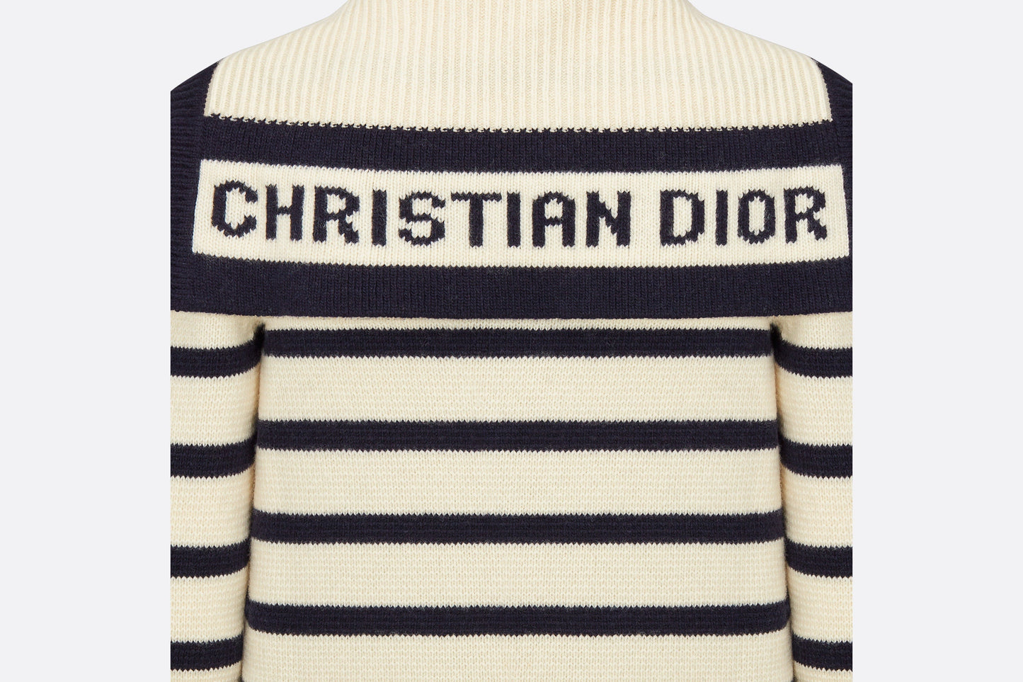 Dior Marinière Cardigan • Navy Blue and Ecru Virgin Wool and Cashmere Knit with D-Stripes Motif