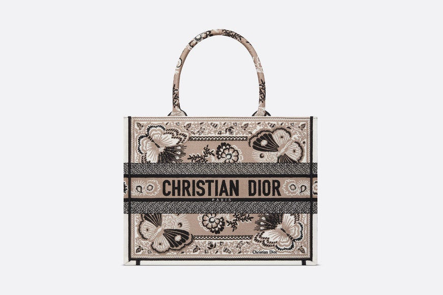 Medium Dior Book Tote • Beige Multicolor Butterfly Bandana Embroidery (36 x 27.5 x 16.5 cm)