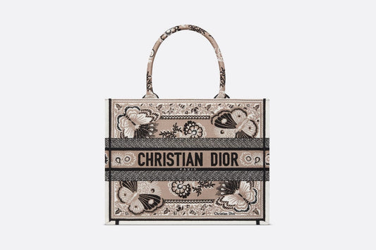 Medium Dior Book Tote • Beige Multicolor Butterfly Bandana Embroidery (36 x 27.5 x 16.5 cm)