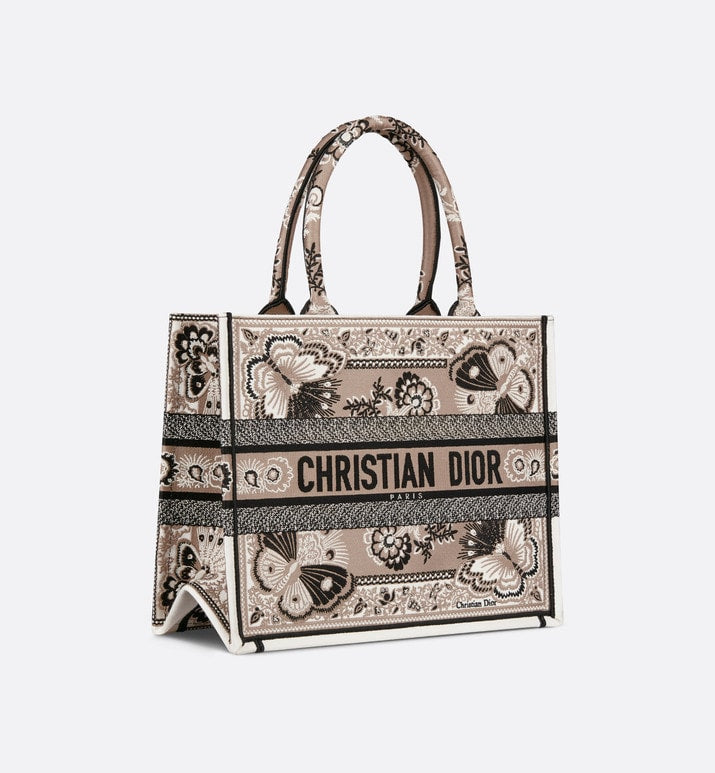 Medium Dior Book Tote • Beige Multicolor Butterfly Bandana Embroidery (36 x 27.5 x 16.5 cm)