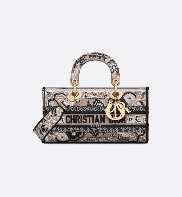 Medium Lady D-Joy Bag • Beige Multicolor Butterfly Bandana Embroidery