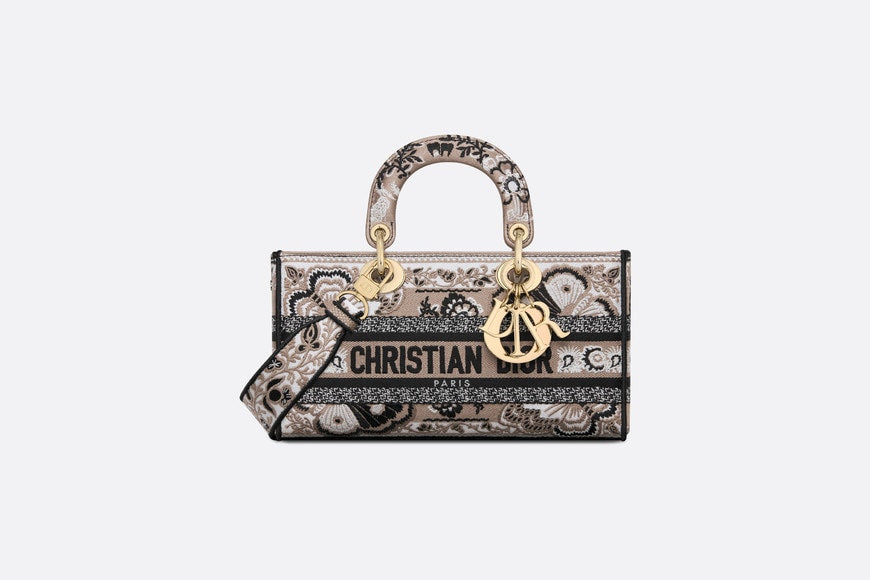 Medium Lady D-Joy Bag • Beige Multicolor Butterfly Bandana Embroidery