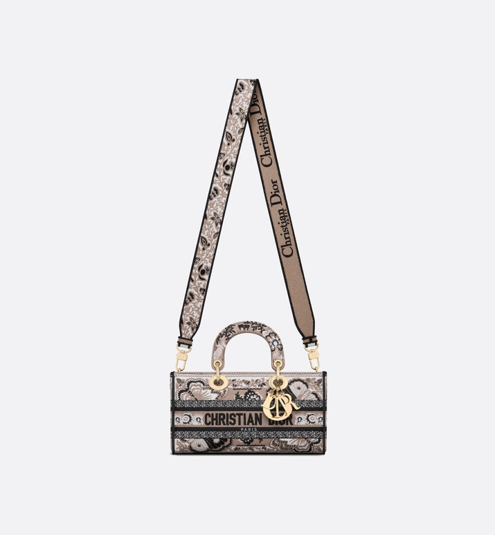 Medium Lady D-Joy Bag • Beige Multicolor Butterfly Bandana Embroidery