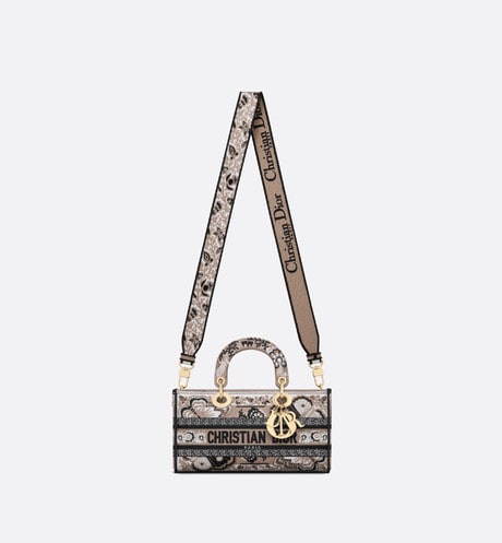 Medium Lady D-Joy Bag • Beige Multicolor Butterfly Bandana Embroidery