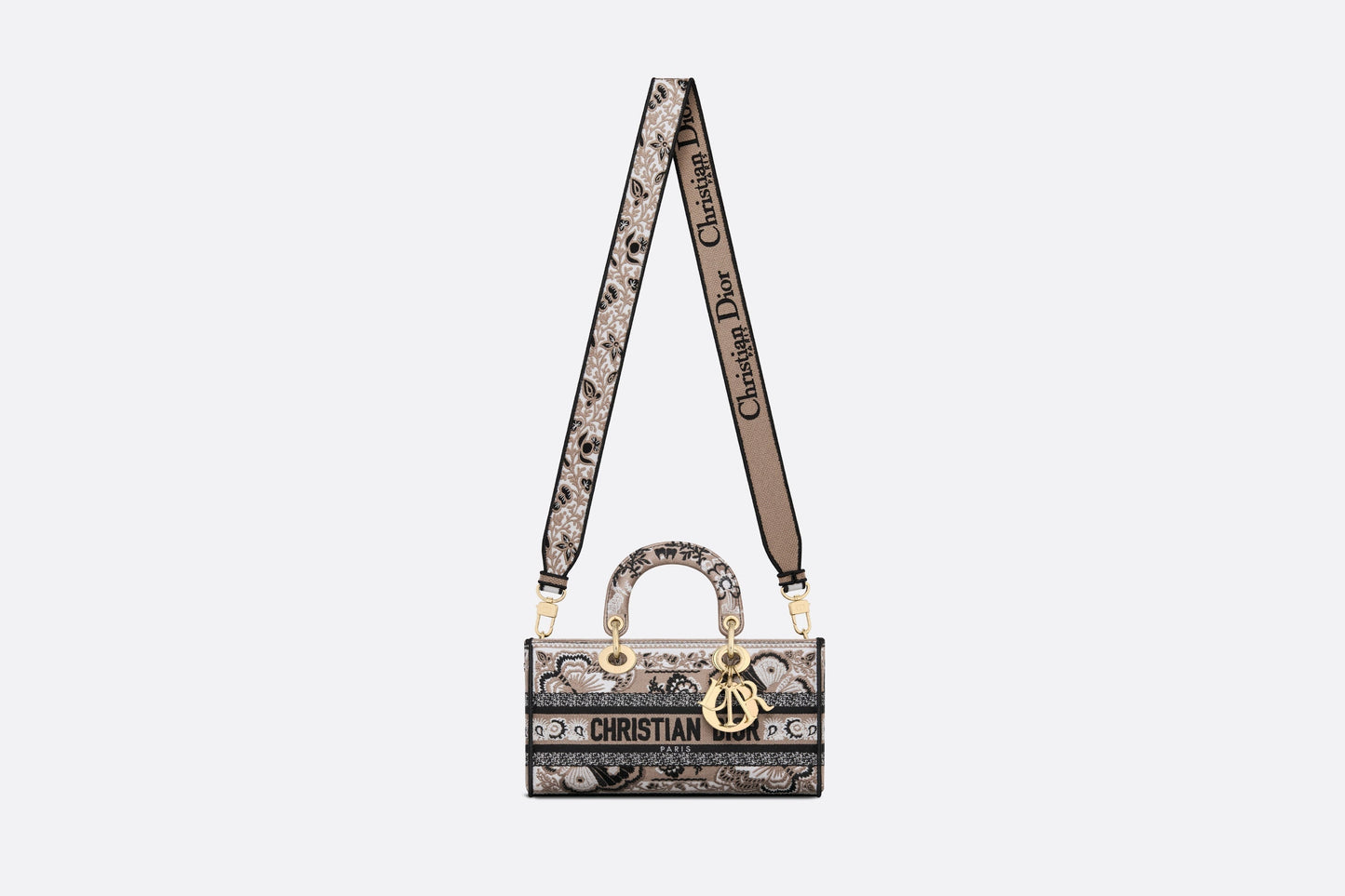 Medium Lady D-Joy Bag • Beige Multicolor Butterfly Bandana Embroidery