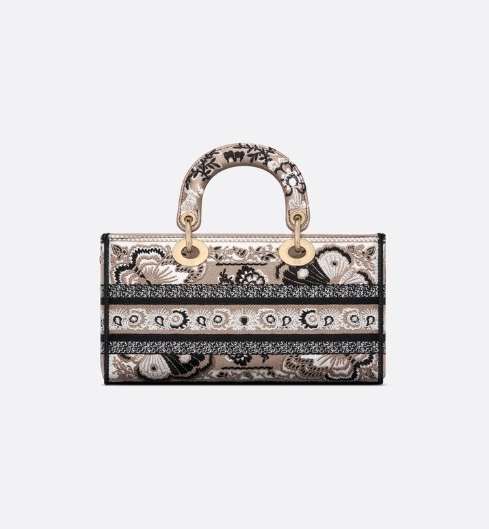 Medium Lady D-Joy Bag • Beige Multicolor Butterfly Bandana Embroidery