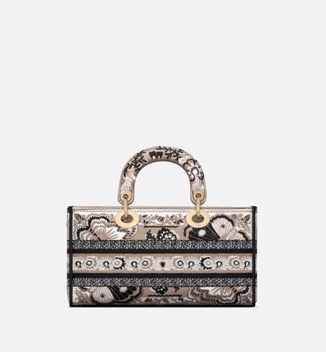 Medium Lady D-Joy Bag • Beige Multicolor Butterfly Bandana Embroidery