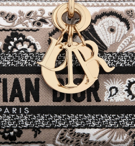 Medium Lady D-Joy Bag • Beige Multicolor Butterfly Bandana Embroidery