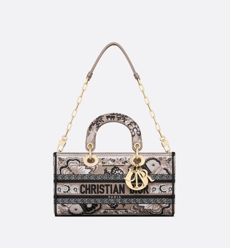 Medium Lady D-Joy Bag • Beige Multicolor Butterfly Bandana Embroidery