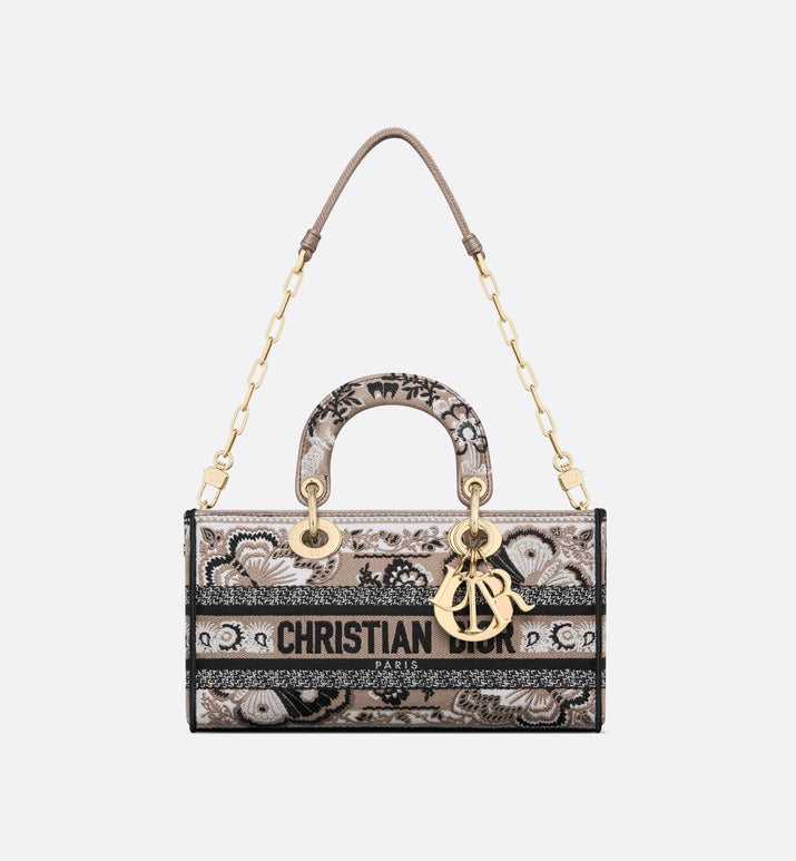 Medium Lady D-Joy Bag • Beige Multicolor Butterfly Bandana Embroidery