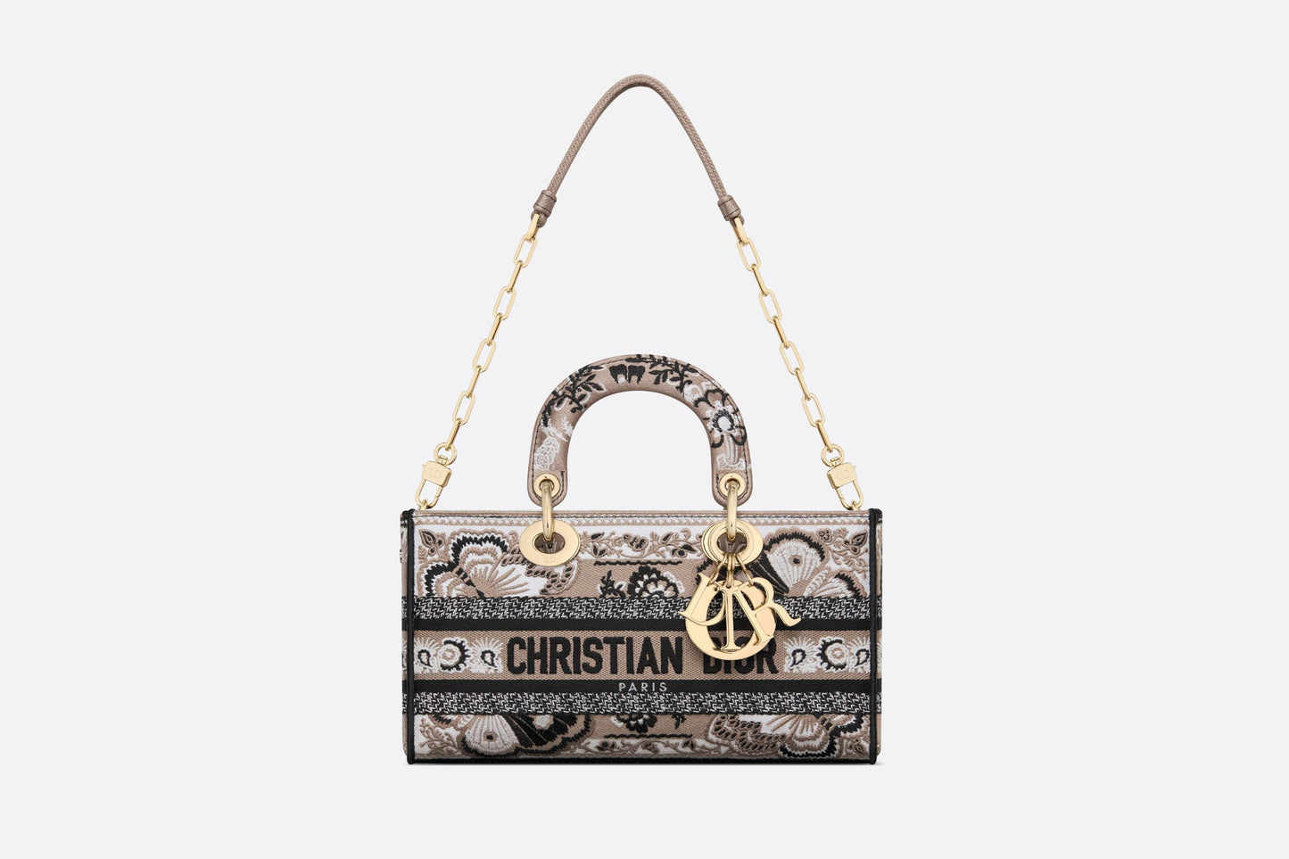 Medium Lady D-Joy Bag • Beige Multicolor Butterfly Bandana Embroidery