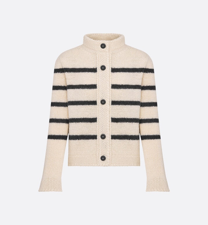 Dior Marinière Jacket • White and Black Wool, Cotton and Mohair Technical Knit with D-Stripes Motif
