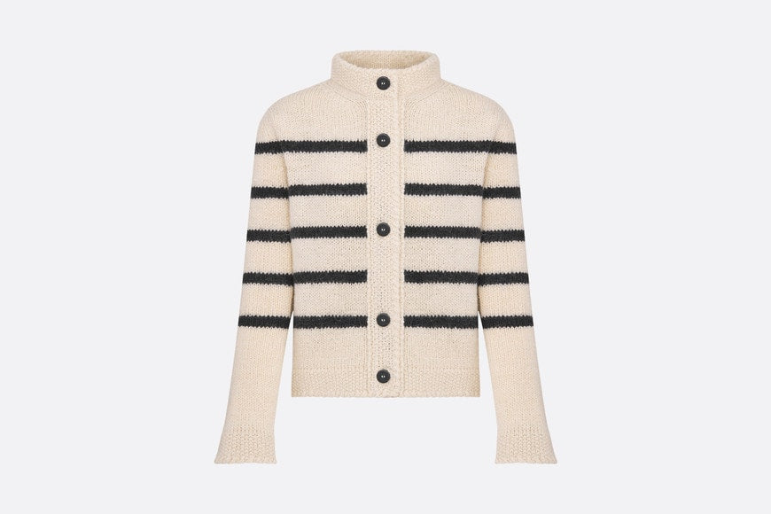 Dior Marinière Jacket • White and Black Wool, Cotton and Mohair Technical Knit with D-Stripes Motif