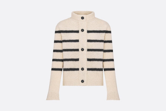 Dior Marinière Jacket • White and Black Wool, Cotton and Mohair Technical Knit with D-Stripes Motif