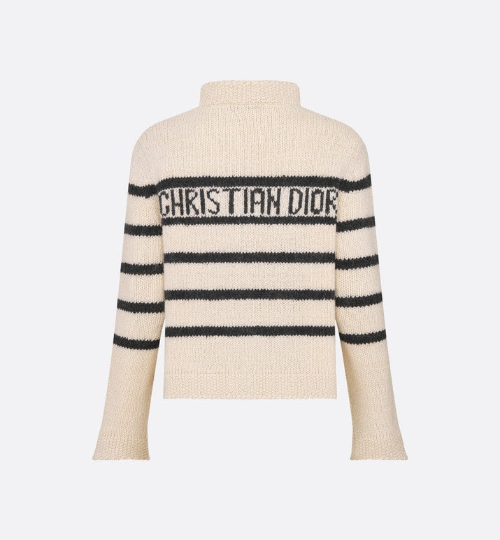 Dior Marinière Jacket • White and Black Wool, Cotton and Mohair Technical Knit with D-Stripes Motif