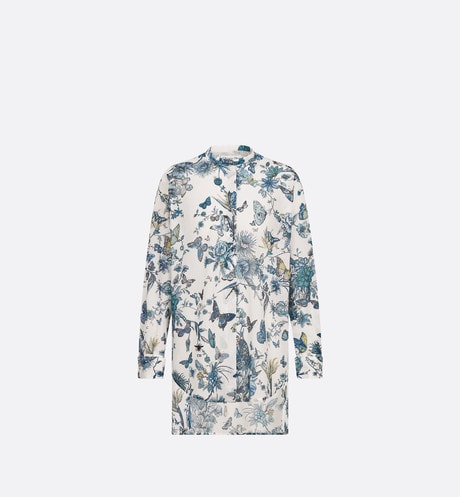 Blouse • White and Pastel Midnight Blue Cotton Voile with Toile de Jouy Mexico Motif