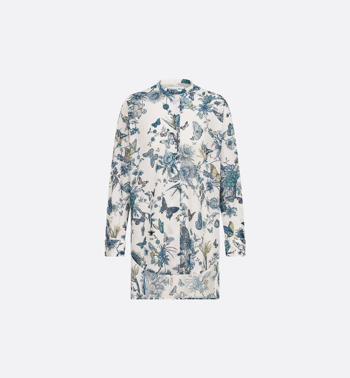 Blouse • White and Pastel Midnight Blue Cotton Voile with Toile de Jouy Mexico Motif