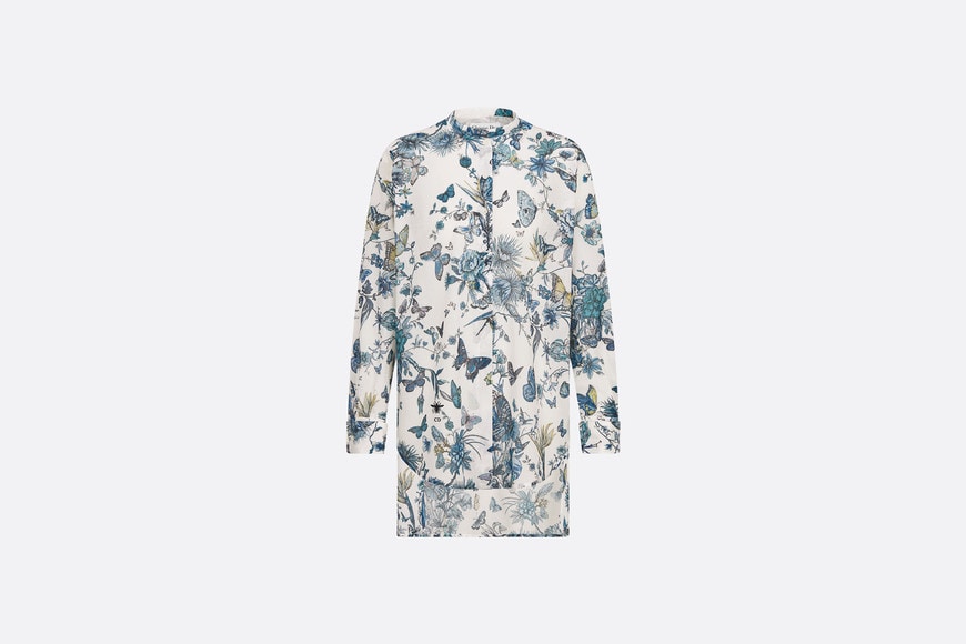 Blouse • White and Pastel Midnight Blue Cotton Voile with Toile de Jouy Mexico Motif