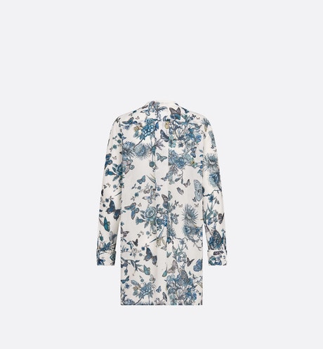 Blouse • White and Pastel Midnight Blue Cotton Voile with Toile de Jouy Mexico Motif