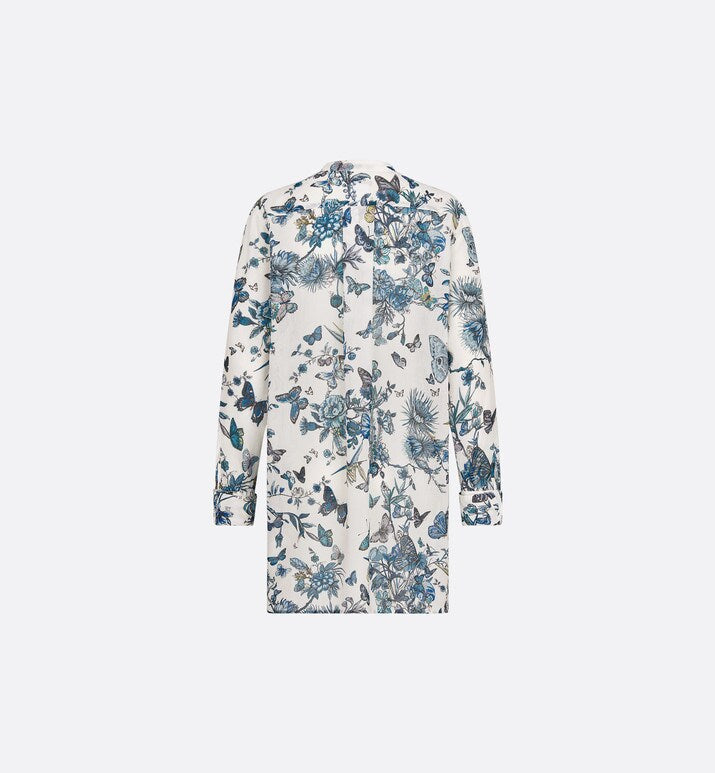 Blouse • White and Pastel Midnight Blue Cotton Voile with Toile de Jouy Mexico Motif