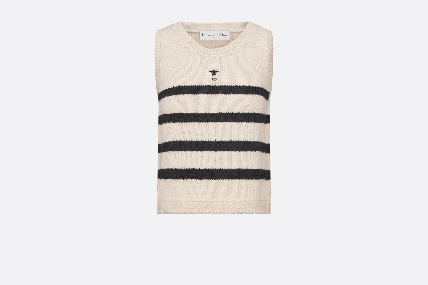 Dior Marinière Sleeveless Sweater • White and Black Cotton, Wool and Mohair Technical Knit with D-Stripes Motif
