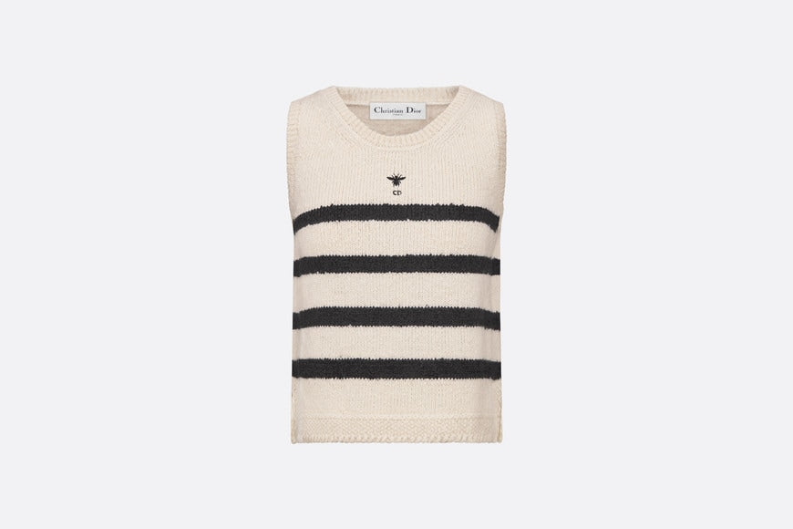 Dior Marinière Sleeveless Sweater • White and Black Cotton, Wool and Mohair Technical Knit with D-Stripes Motif