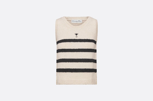 Dior Marinière Sleeveless Sweater • White and Black Cotton, Wool and Mohair Technical Knit with D-Stripes Motif