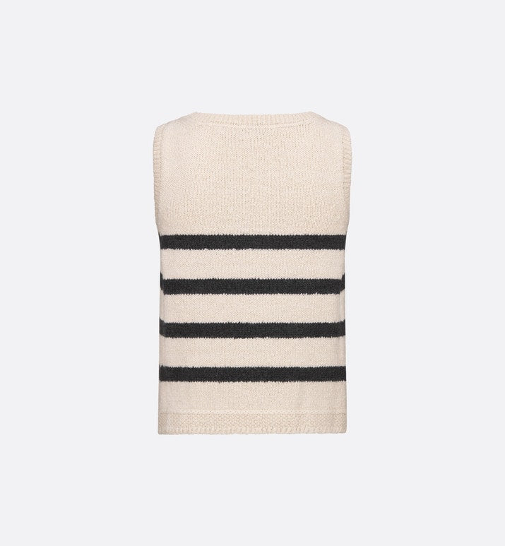 Dior Marinière Sleeveless Sweater • White and Black Cotton, Wool and Mohair Technical Knit with D-Stripes Motif