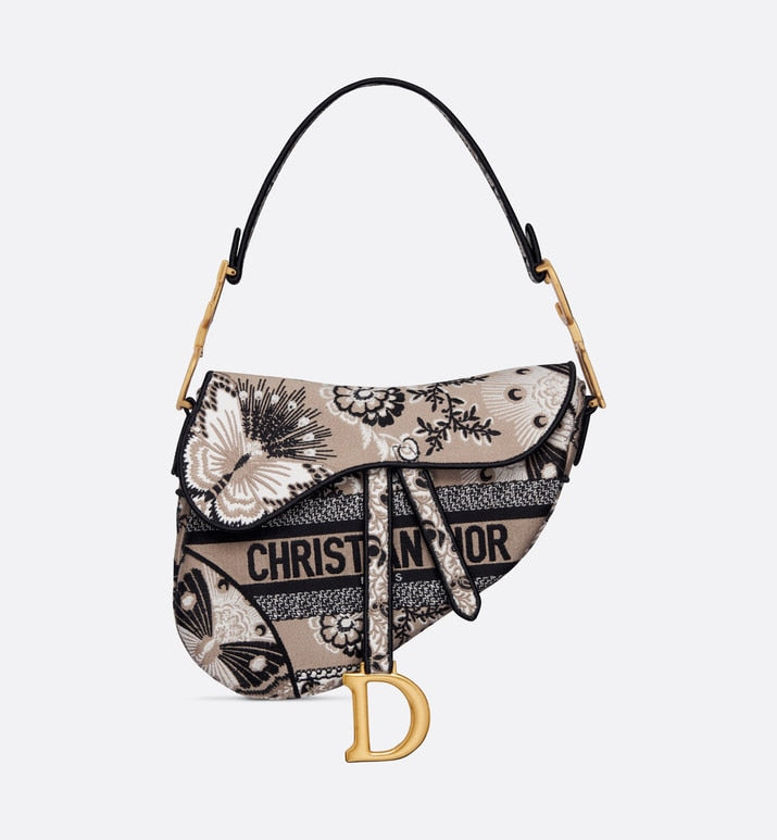 Saddle Bag • Beige Multicolor Butterfly Bandana Embroidery
