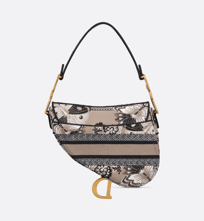 Saddle Bag • Beige Multicolor Butterfly Bandana Embroidery