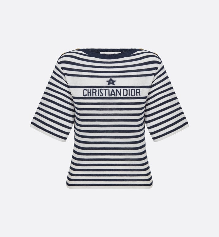 Dior Marinière Short-Sleeved Sweater • White and Black Linen, Cashmere and Silk Ribbed Knit