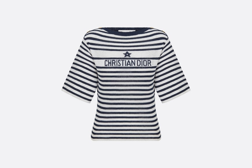 Dior Marinière Short-Sleeved Sweater • White and Black Linen, Cashmere and Silk Ribbed Knit