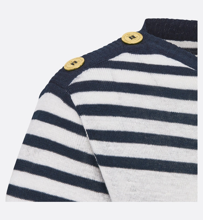 Dior Marinière Short-Sleeved Sweater • White and Black Linen, Cashmere and Silk Ribbed Knit