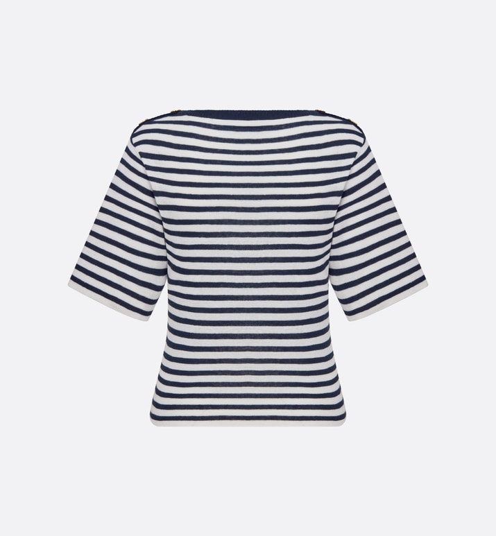 Dior Marinière Short-Sleeved Sweater • White and Black Linen, Cashmere and Silk Ribbed Knit