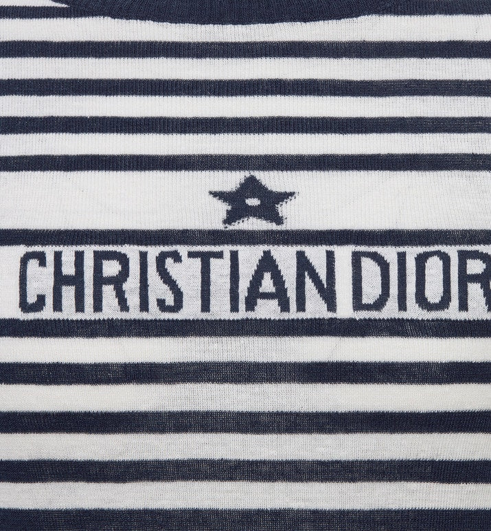 Dior Marinière Short-Sleeved Sweater • White and Black Linen, Cashmere and Silk Ribbed Knit