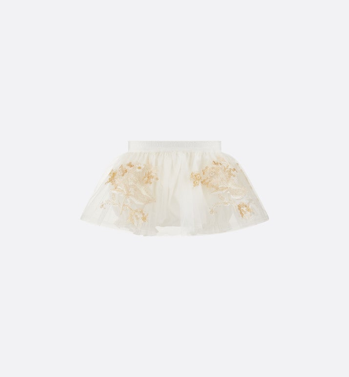 Baby Short Skirt • Ivory Tulle with Gold-Tone Seasonal Floral Embroidery
