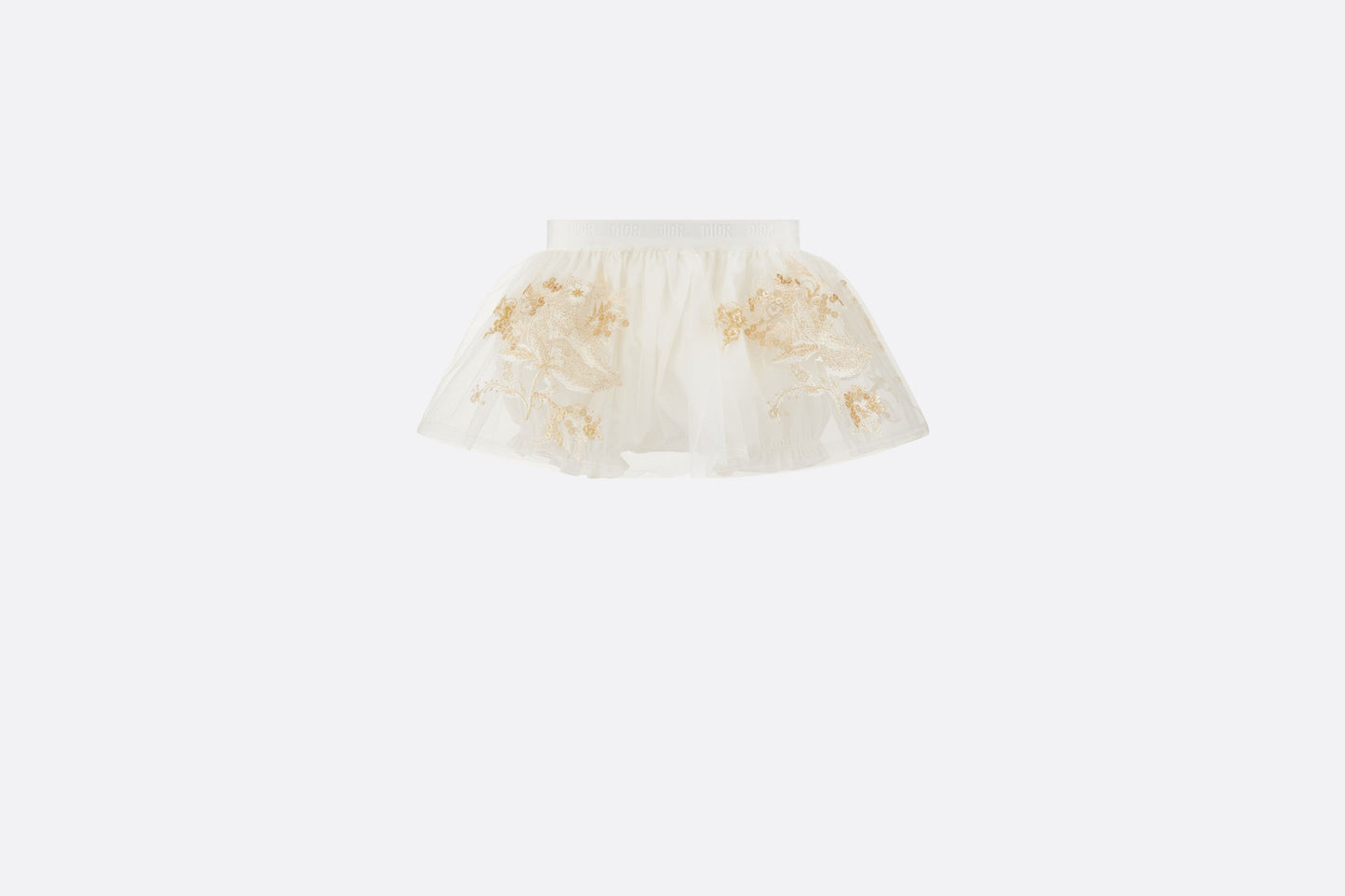Baby Short Skirt • Ivory Tulle with Gold-Tone Seasonal Floral Embroidery