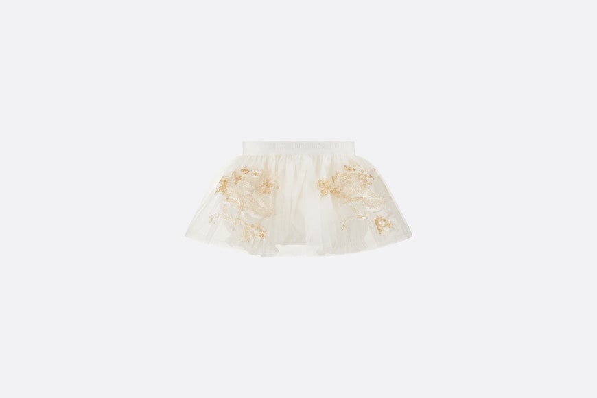 Baby Short Skirt • Ivory Tulle with Gold-Tone Seasonal Floral Embroidery