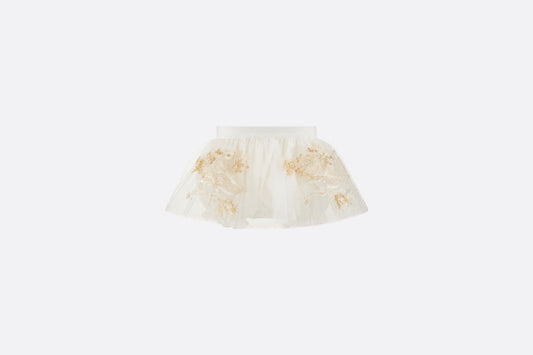 Baby Short Skirt • Ivory Tulle with Gold-Tone Seasonal Floral Embroidery