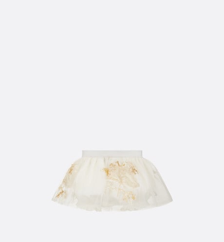 Baby Short Skirt • Ivory Tulle with Gold-Tone Seasonal Floral Embroidery