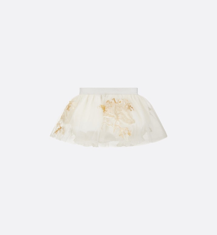 Baby Short Skirt • Ivory Tulle with Gold-Tone Seasonal Floral Embroidery