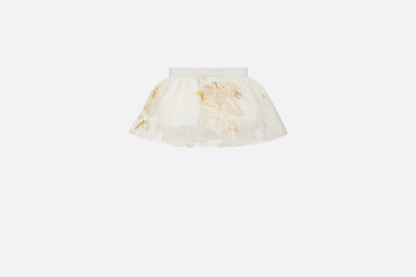 Baby Short Skirt • Ivory Tulle with Gold-Tone Seasonal Floral Embroidery