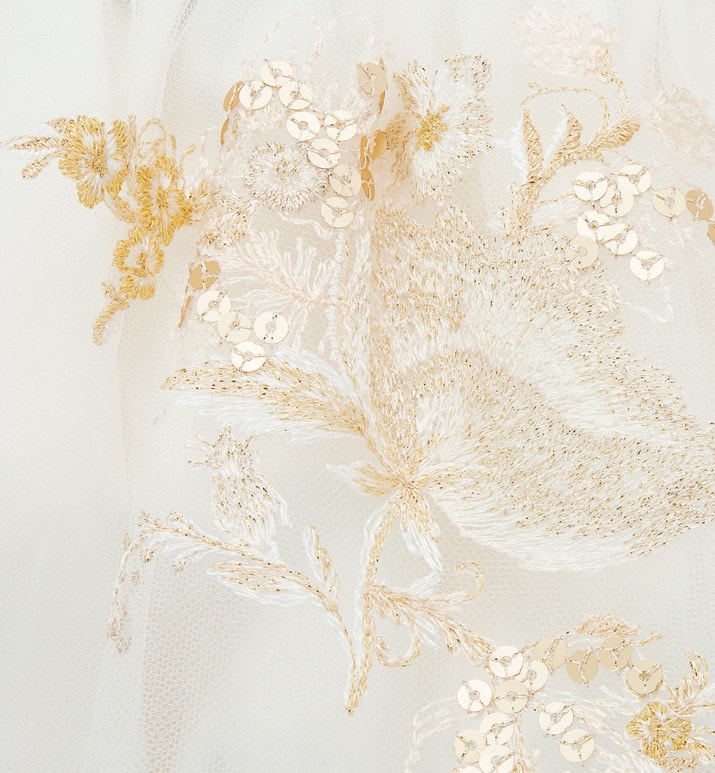 Baby Short Skirt • Ivory Tulle with Gold-Tone Seasonal Floral Embroidery