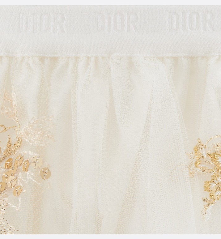Baby Short Skirt • Ivory Tulle with Gold-Tone Seasonal Floral Embroidery