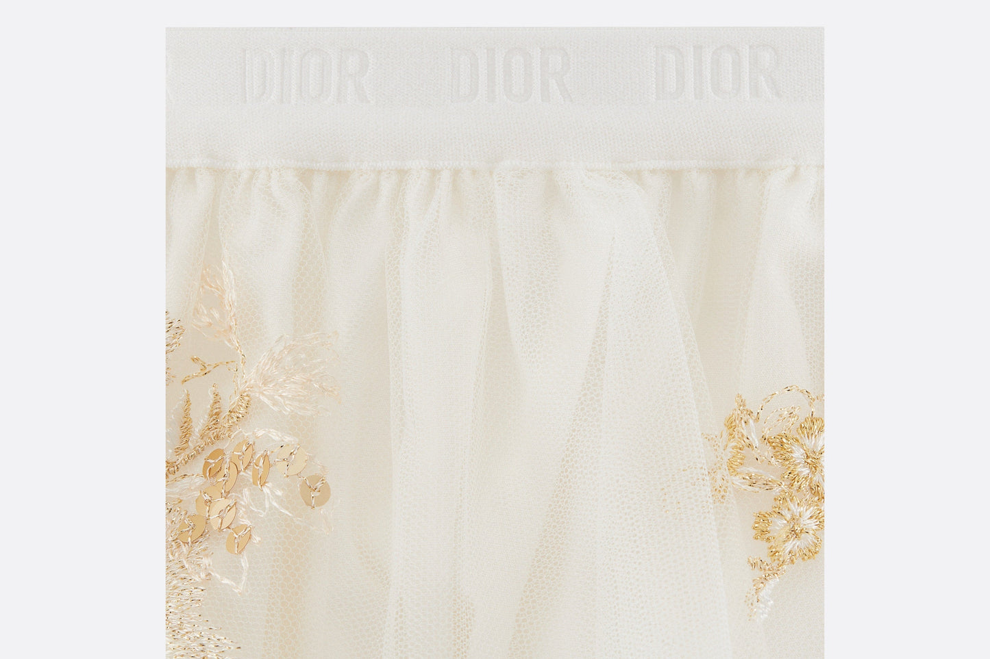 Baby Short Skirt • Ivory Tulle with Gold-Tone Seasonal Floral Embroidery