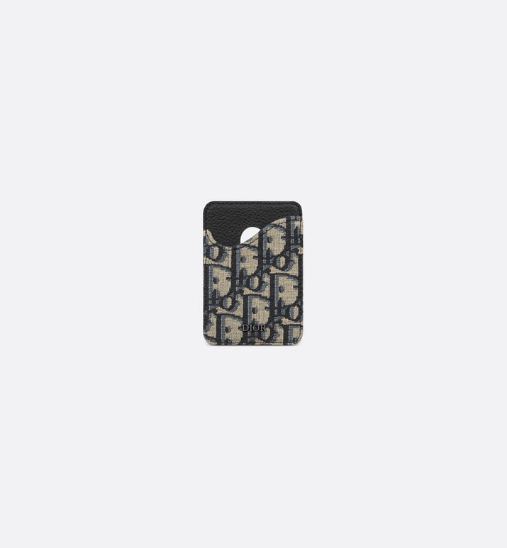 Saddle Magnetic Card Holder • Beige and Black Dior Oblique Jacquard and Black Grained Calfskin