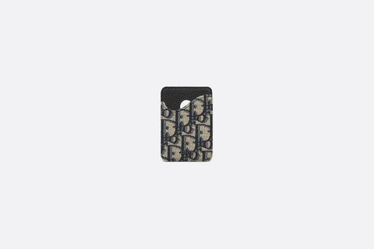 Saddle Magnetic Card Holder • Beige and Black Dior Oblique Jacquard and Black Grained Calfskin