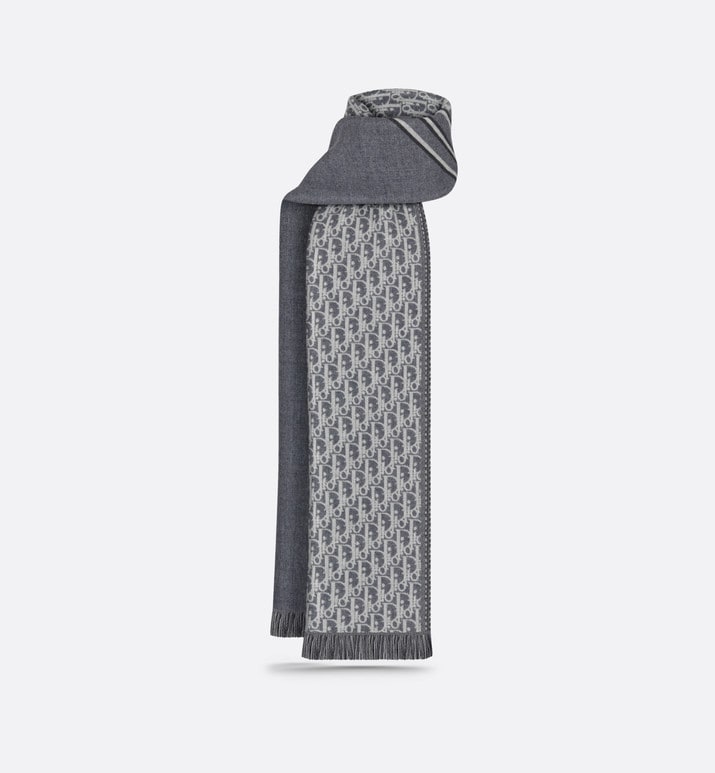 Dior Oblique Scarf • Gray and White Wool