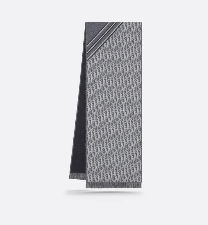 Dior Oblique Scarf • Gray and White Wool