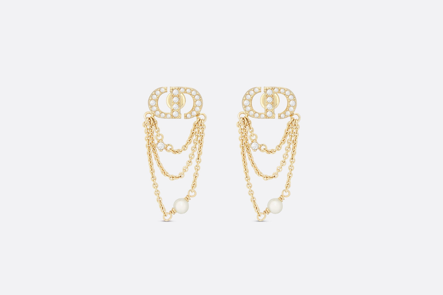 Petit CD Earrings • Gold-Finish Metal with White Resin Pearls and Silver-Tone Crystals